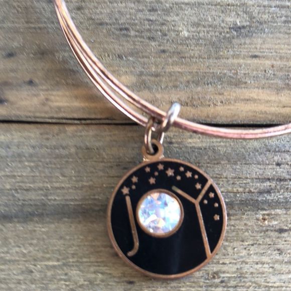 Alex and Ani Black Enamel Crystal Joy Rose Gold Tone Charm Bracelet! EUC - Picture 3 of 10